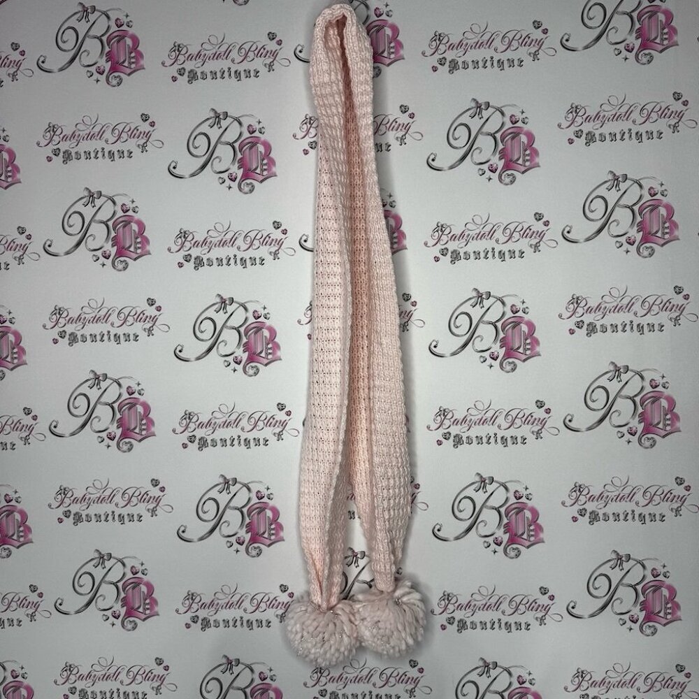 Scarf sparkly Cozy baby pink Knit Scarf with Pom Poms glitter pink crochet 🧶